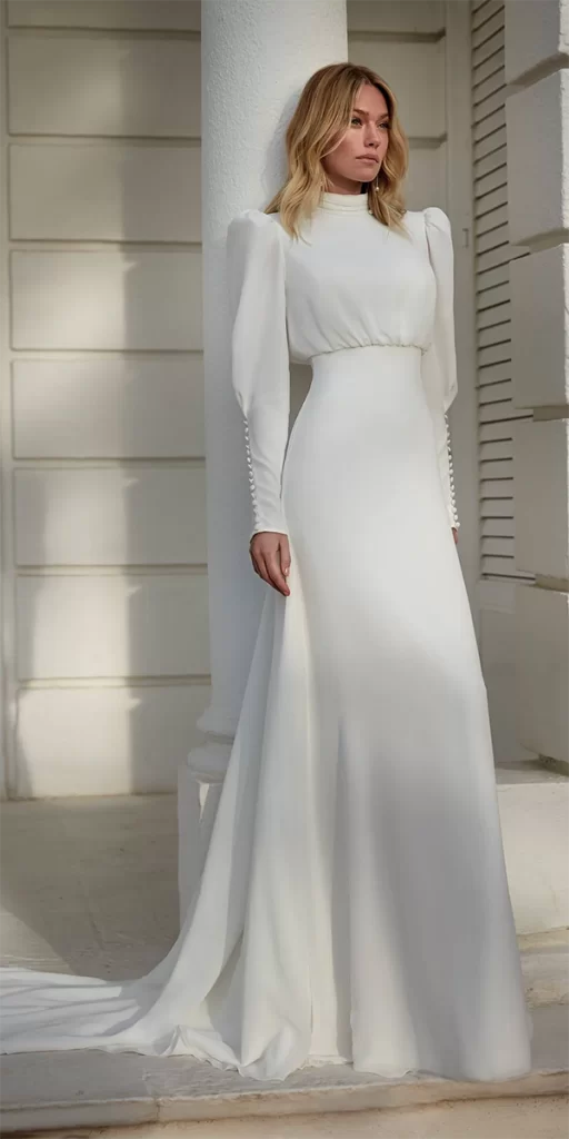  modest wedding dresses with sleeves simple high neck sanpatrick