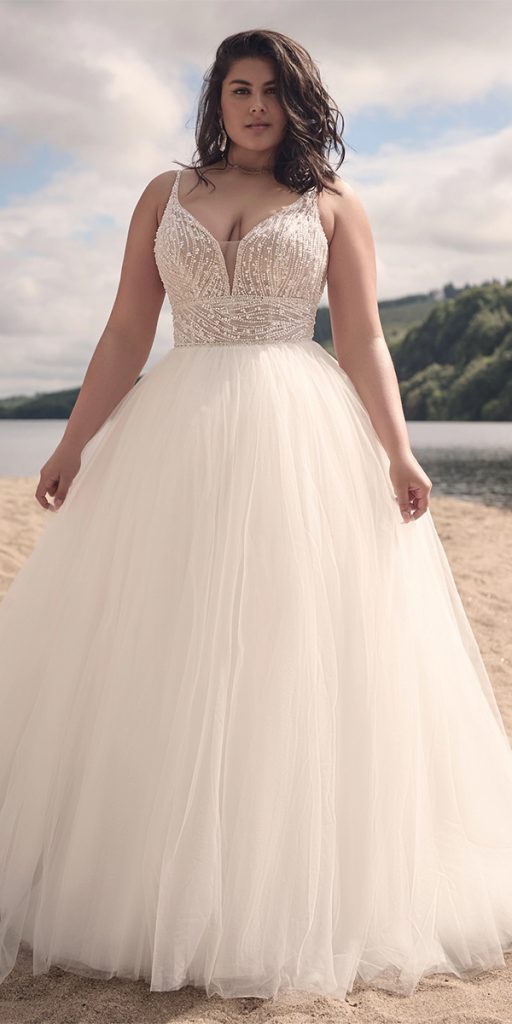 plus size ball gowns wedding dresses with spaghetti straps beaded top maggie