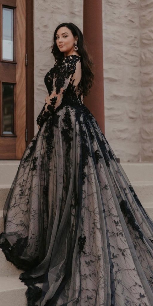 Black wedding gowns with sleeves best sale