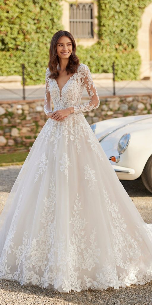 princess wedding dresses lace with long sleeves airebarcelona