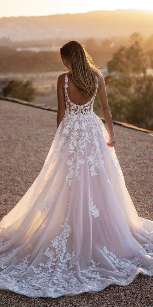romantic bridal gowns a line low back lace with spaghetti straps allure