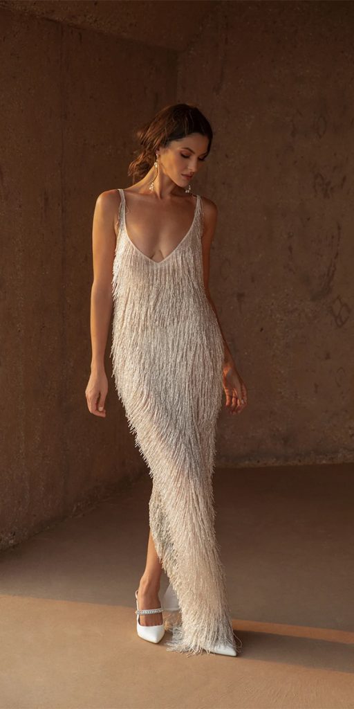 romantic bridal gowns vintage sheath with fringe katherinetash