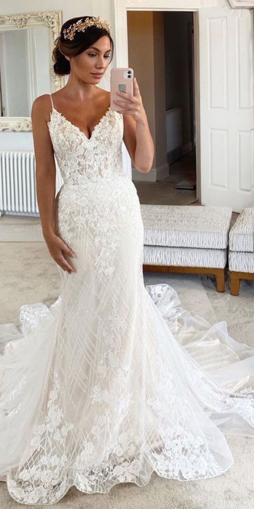 sweetheart mermaid wedding dresses with spaghetti straps lace sexy moonlight