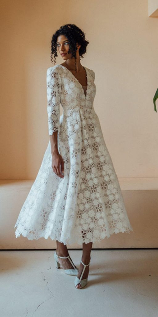 tea length wedding dresses casual lace with sleeves nadiamanzato