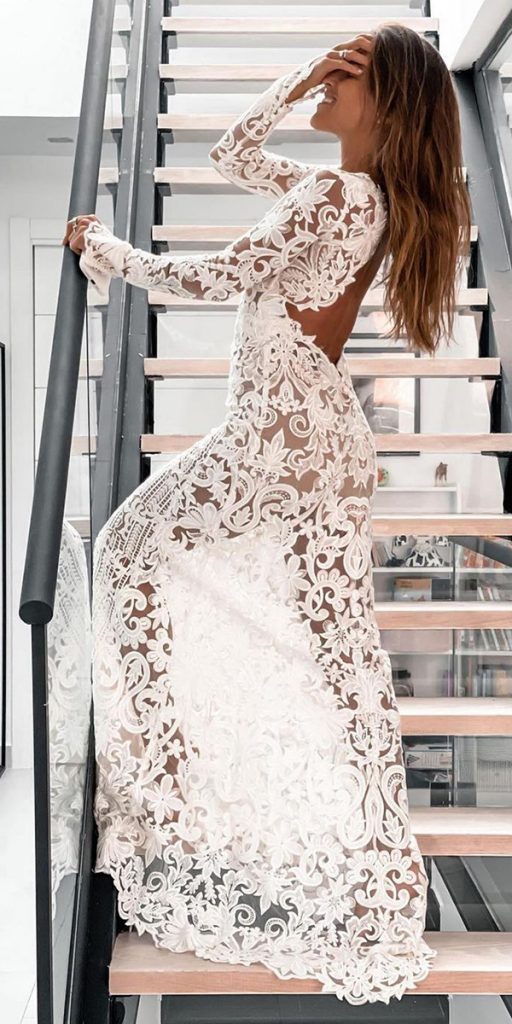 unique lace wedding dresses sexy with long sleeves aliciaruedaatelier