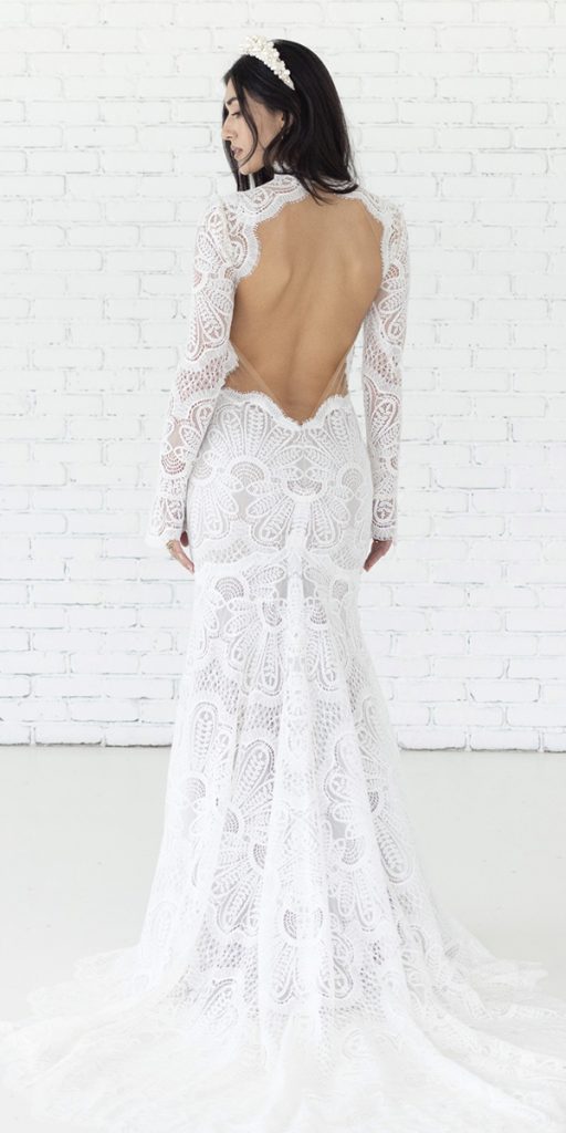 unique lace wedding dresses with long sleeves backless watters