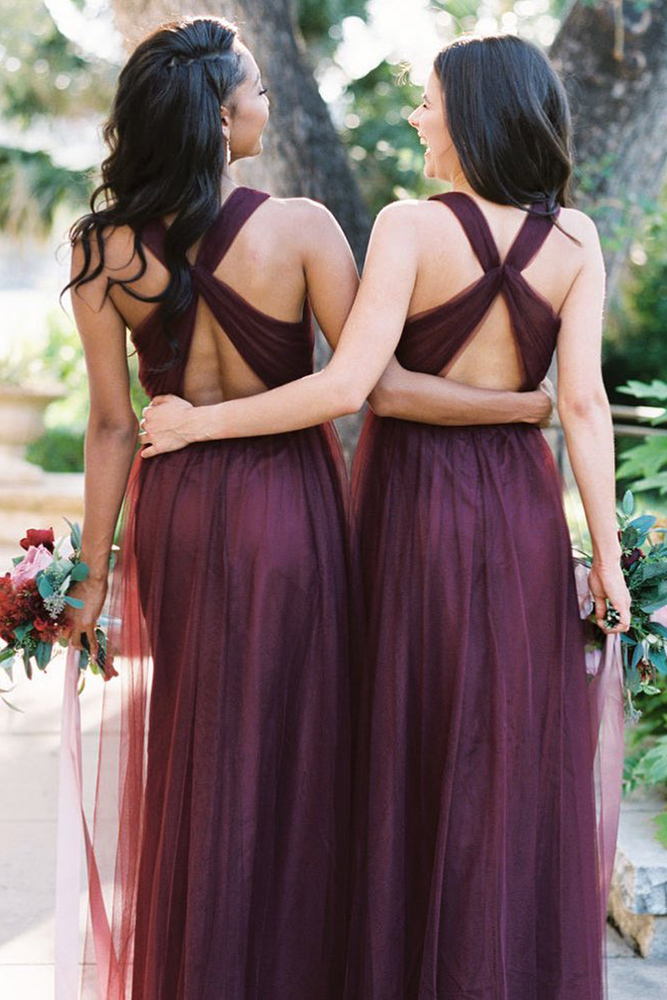 burgundy bridesmaid dresses long simple tulle mismatched shoprevelry