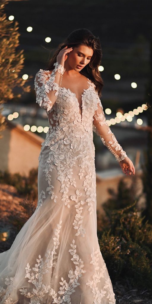 lace boho wedding dresses sheath long sleeves martina liana