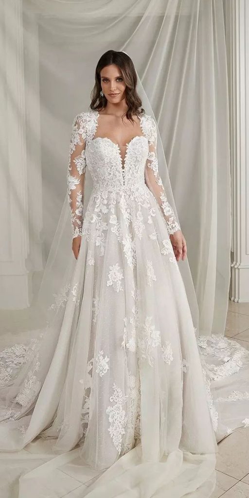lace bridal gowns a line with long sleeves justin alexander