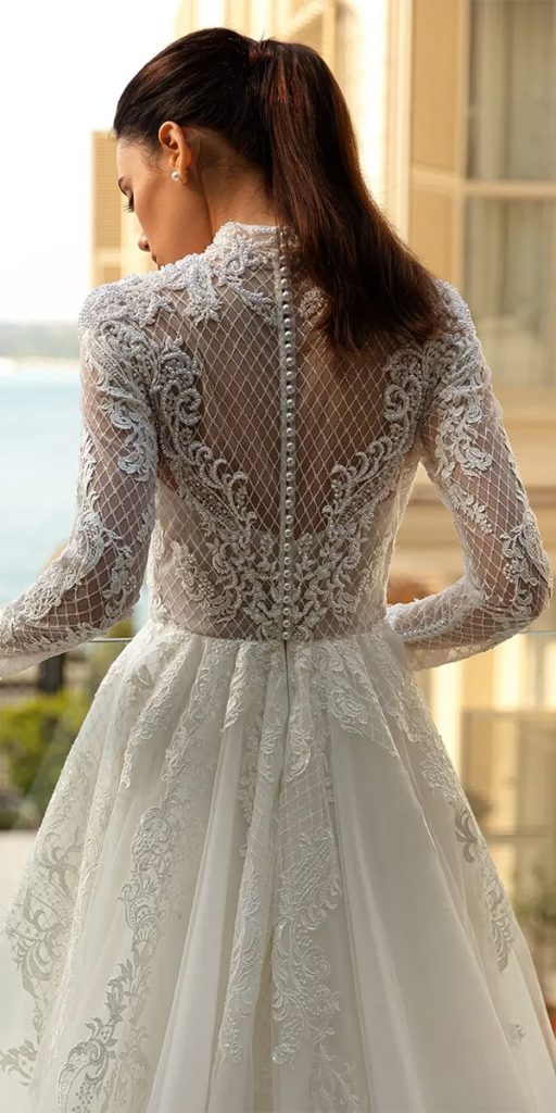 lace bridal gowns with long sleeves vintage pollardi