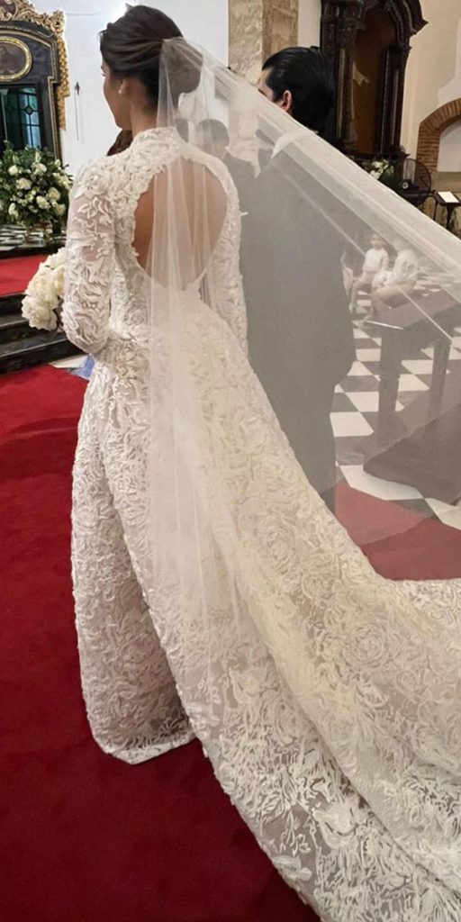 lace wedding dresses with sleeves open back a line monique