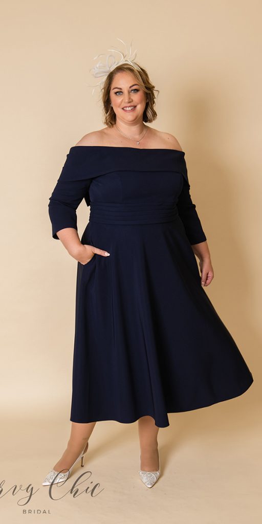  plus size mother of the bride dresses navy simple tea length curvychic