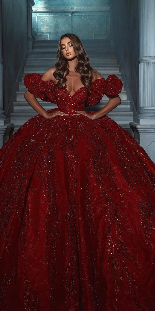 red wedding dresses ball gown off the shoulder saidmhamad
