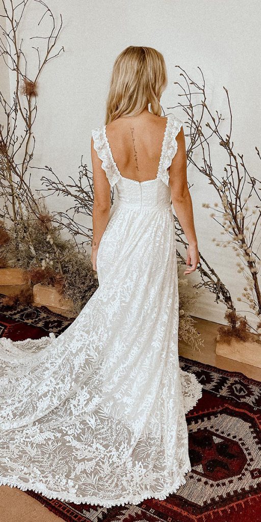 rustic wedding dresses a line open back lace dreamers and lovers