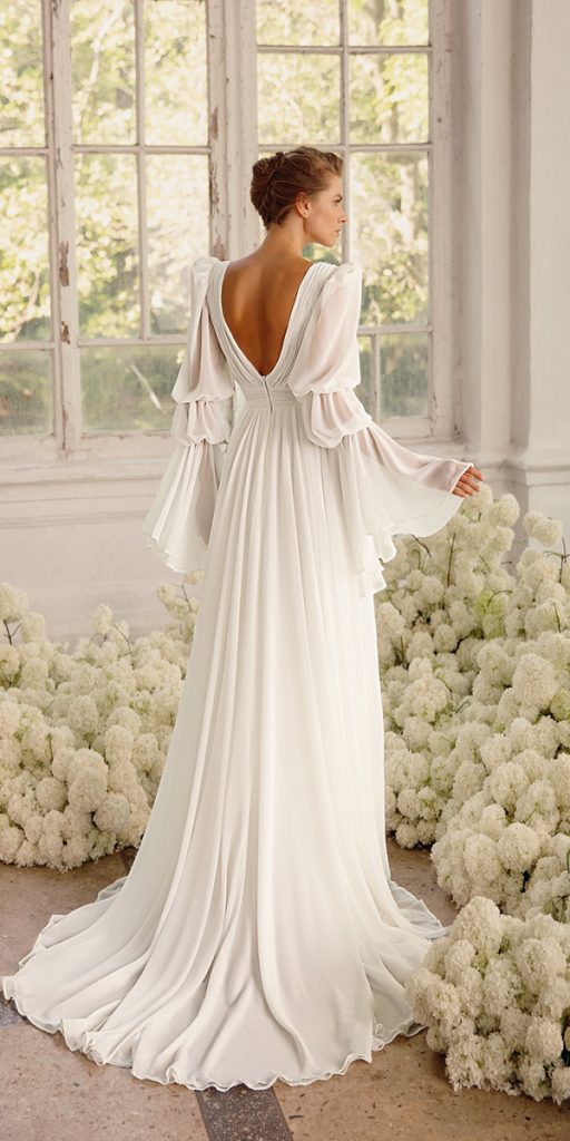simple wedding dresses with sleeves a line open back luce-sposa