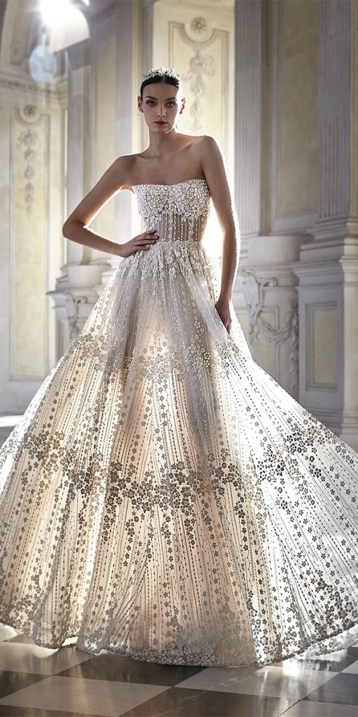 trendy wedding dresses strapless neckline beaded pronovias