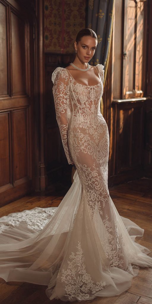 vintage wedding dresses mermaid lace with long sleeves berta