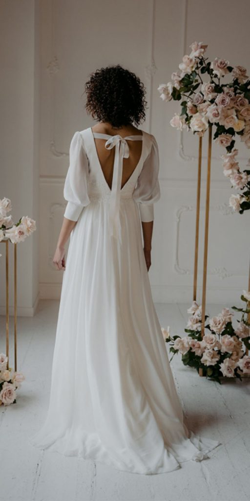 a line wedding dresses simple open back wiht sleeves nadiamanzato