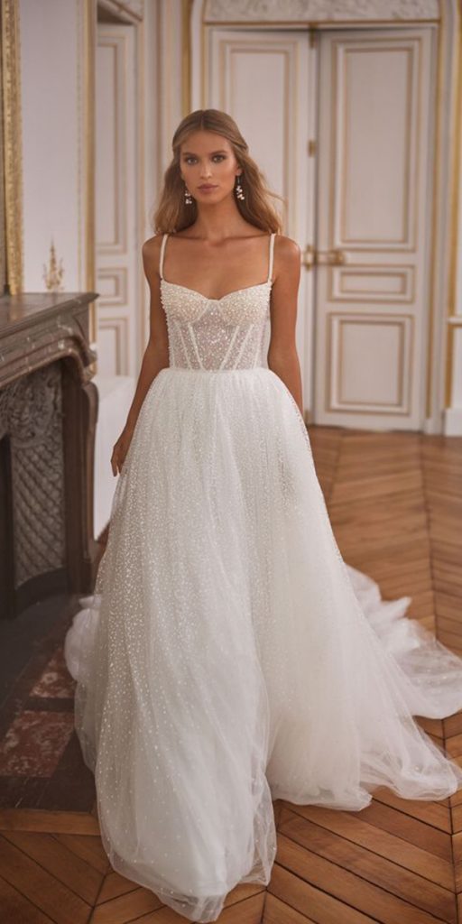 a line wedding dresses simple with spaghetti straps millanova