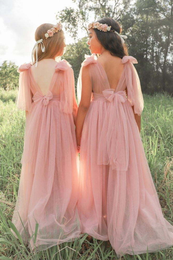 country flower girl dresses in dusty pink