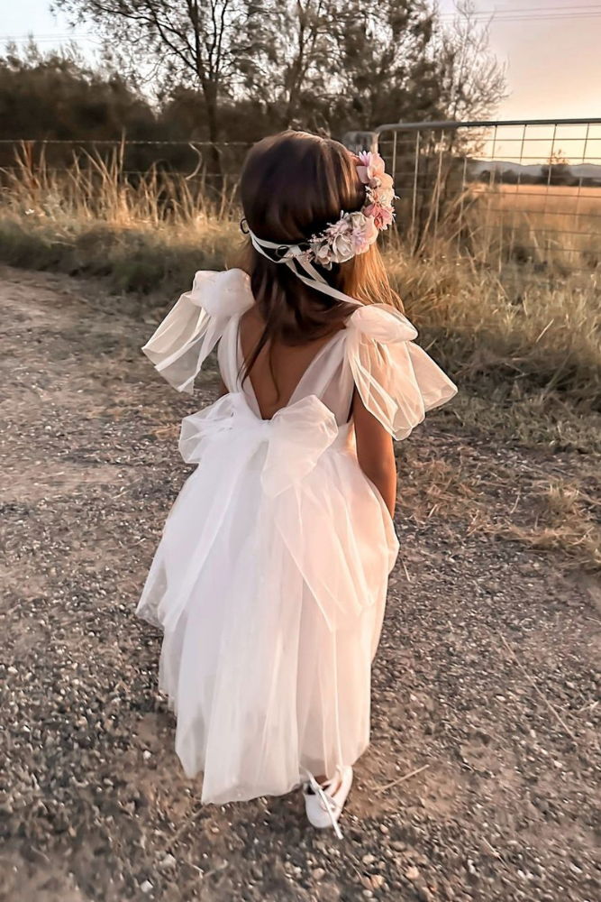country flower girl dresses with bow