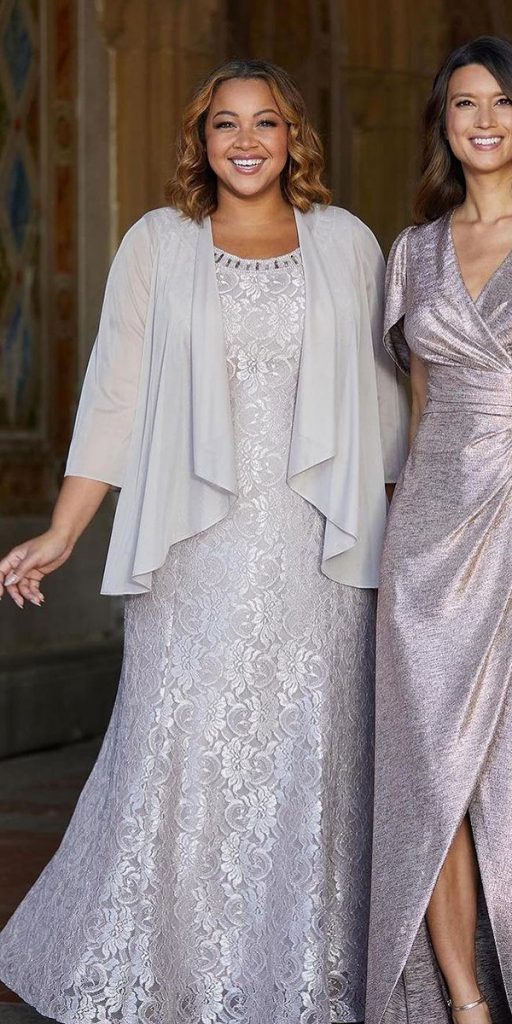 flattering mother of the bride dresses for plus sizes silver sequins with cape rmrichardsnyc