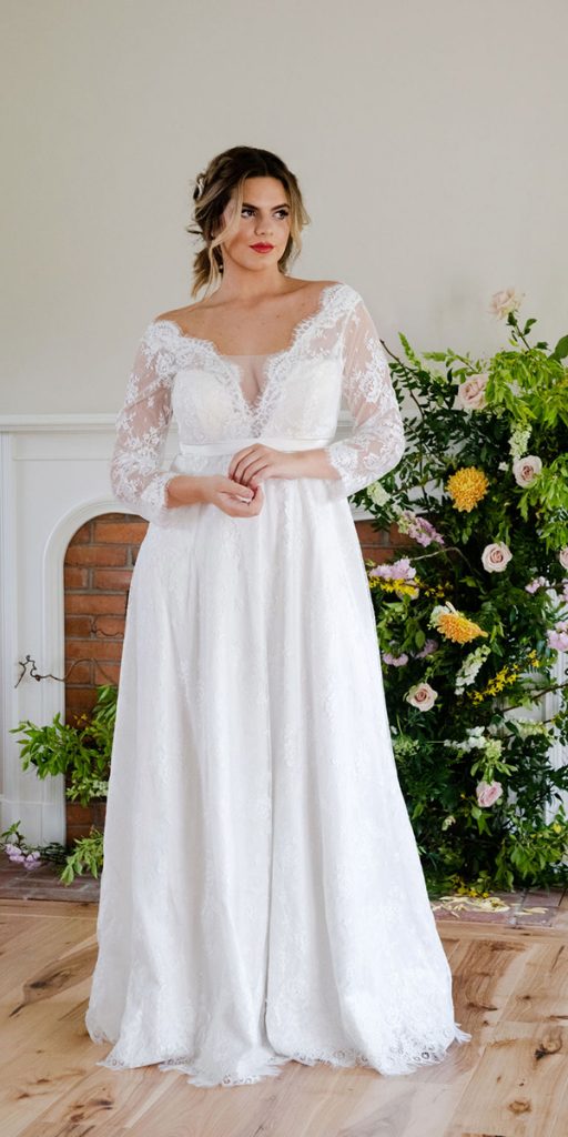 laceplus size wedding dresses a line with long sleeves andi b