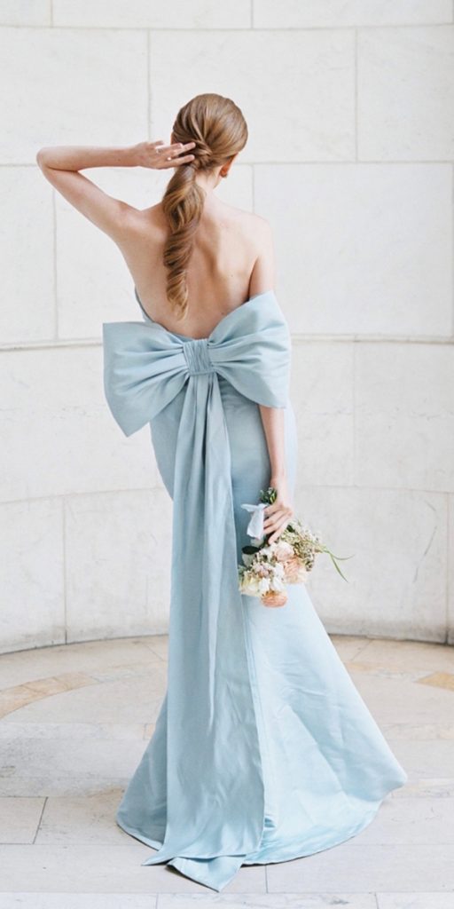 light blue wedding dresses simple withbow low back lizandolinaphotography