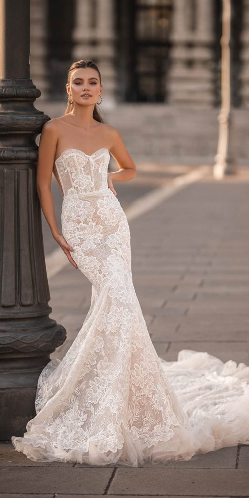 mermaid beach destination wedding dresses lace strapless sexy berta