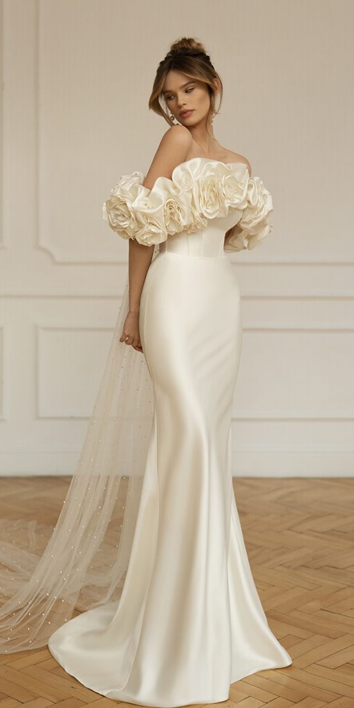 silk simple wedding dresses fit and flare with floral appliques eva lendel