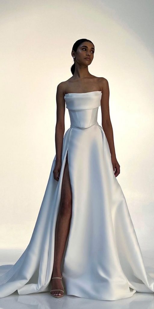 silk wedding dresses strapless neckline simple kyhastudios