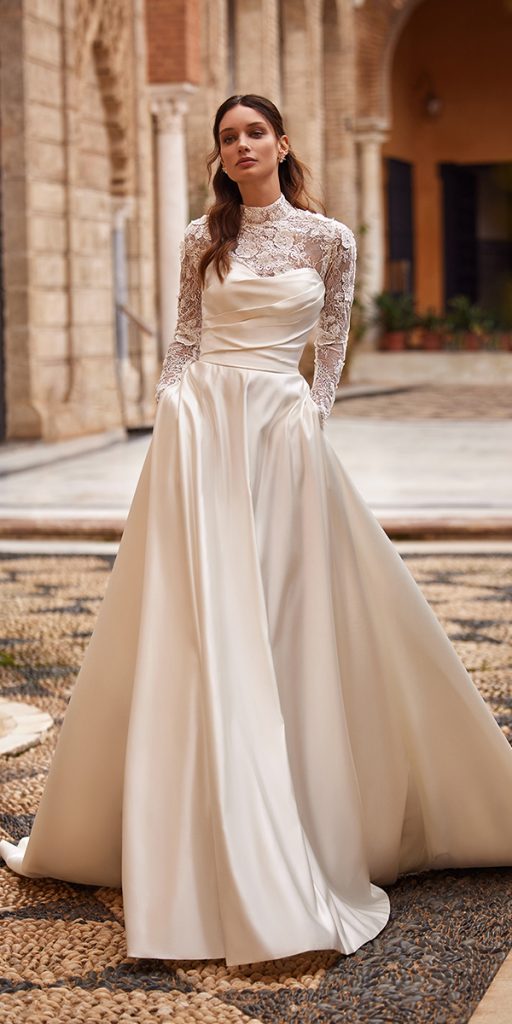  wedding dresses with lace sleeves a line sweetheart simple moonlight