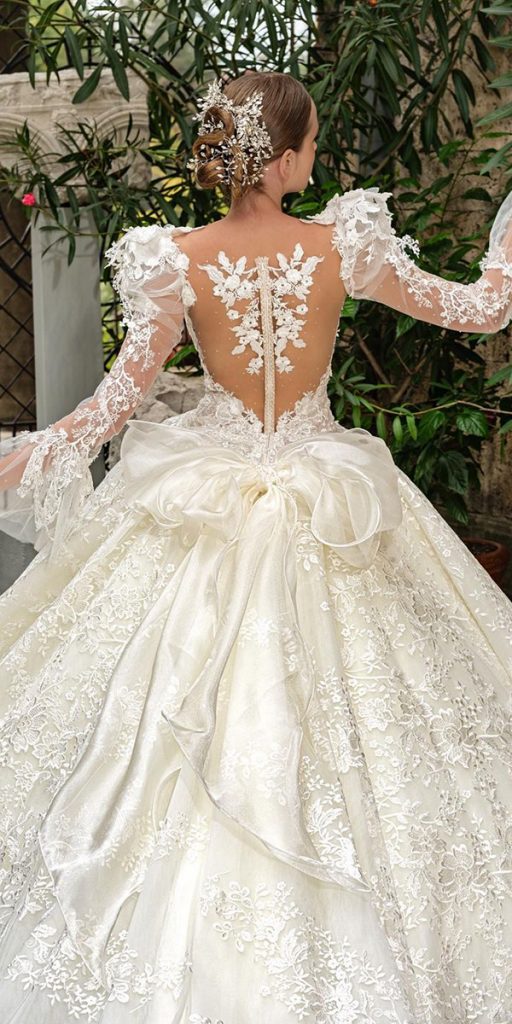 ball gown wedding dresses lace with long sleeves with bow juliakontogruni