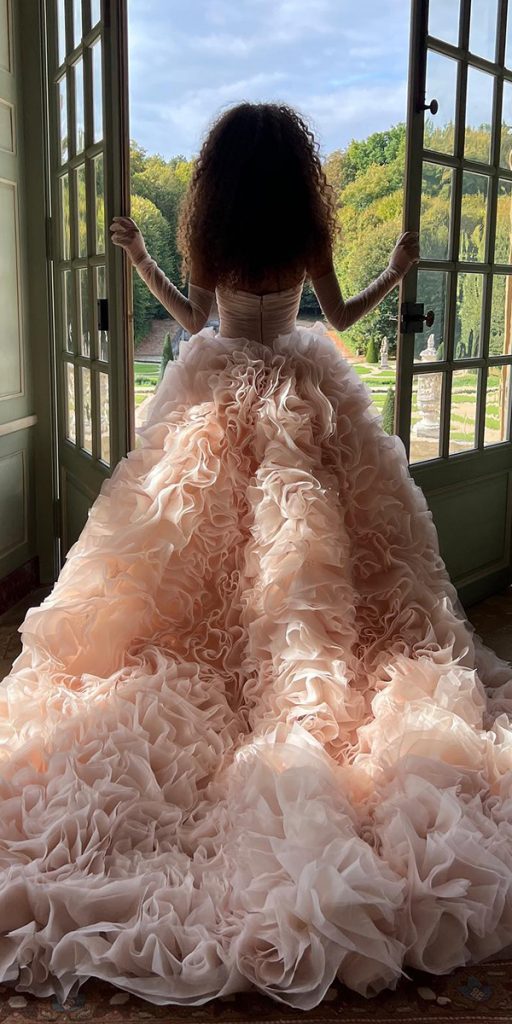 ball gown wedding dresses simple blush ruffled skirt monique lhuiller