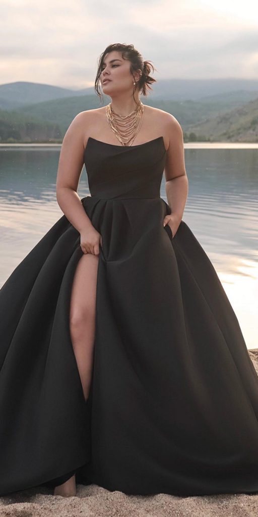 black wedding dresses plus size simple strapless neckline maggie sottero