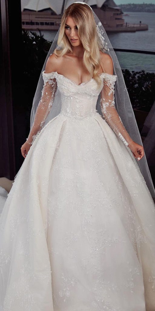bridal gowns with sleeves ball gown off the shoulder sleeves leah da gloria