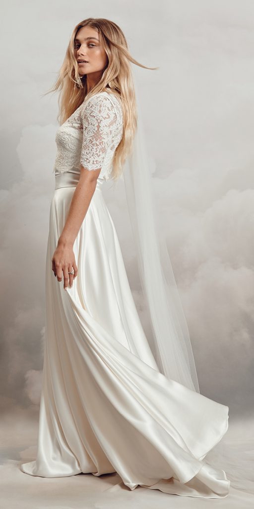 lace bridal gowns vagabond lace top with cap sleeves modest catherine deane