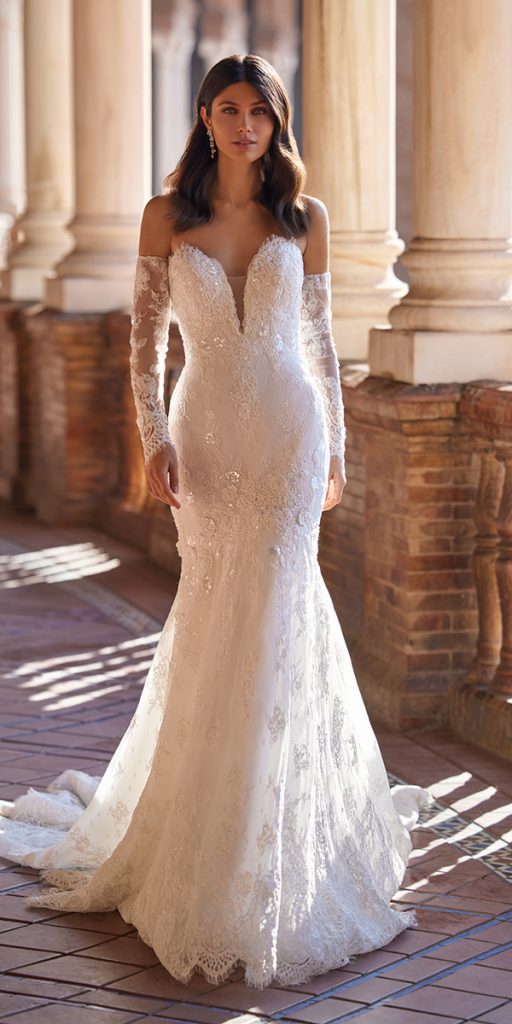 long sleeve wedding dresses mermaid lace off the shoulder sexy sweetheart moonlight