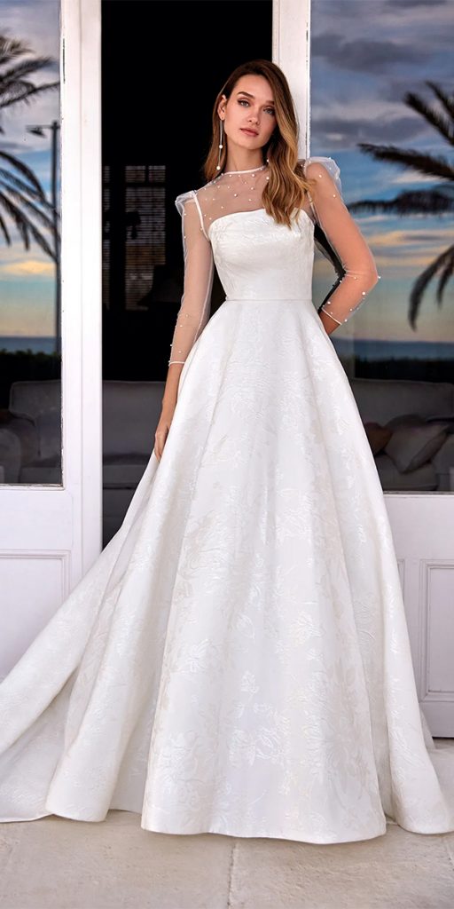modest wedding dresses with illusion sleeves a line st patric