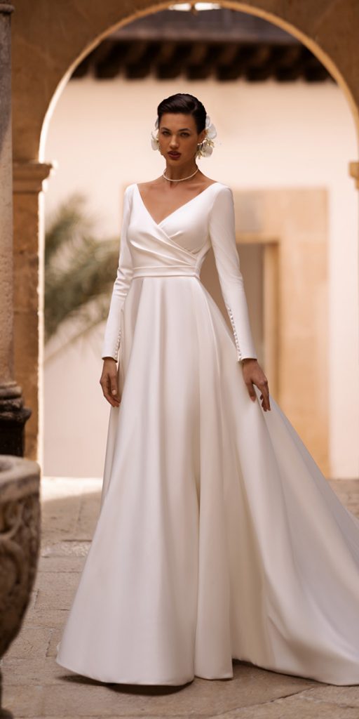 modest wedding dresses with sleeves a line simple wonaconcept