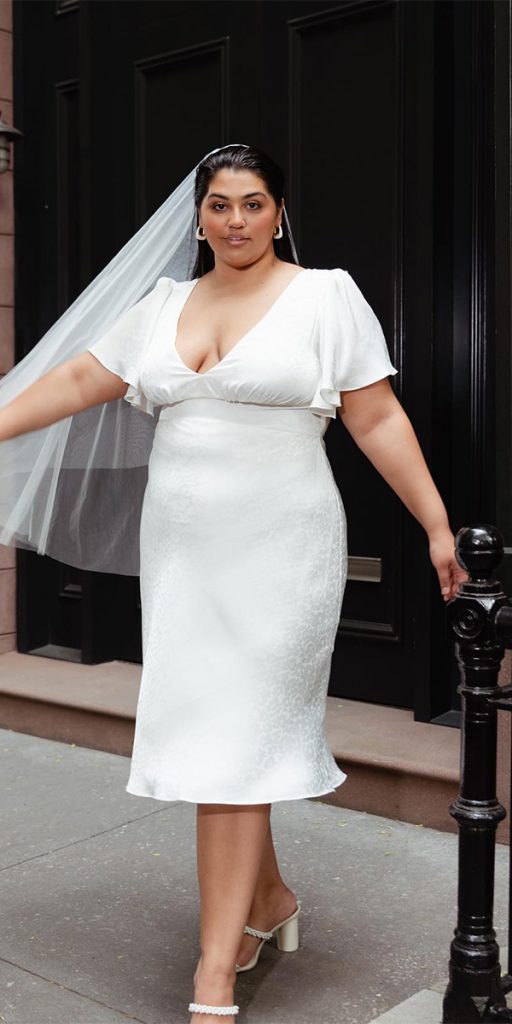 plus size wedding dresses simple short v neckline with cap sleeves jennyyoo