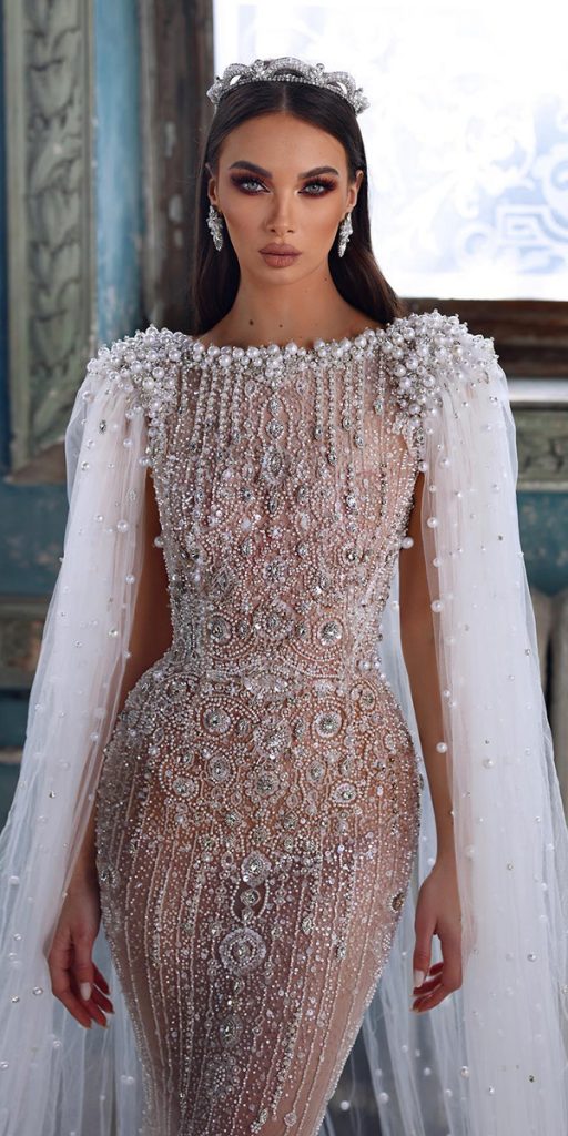  romantic bridal gowns with cape beaded fjollahaxhismajli