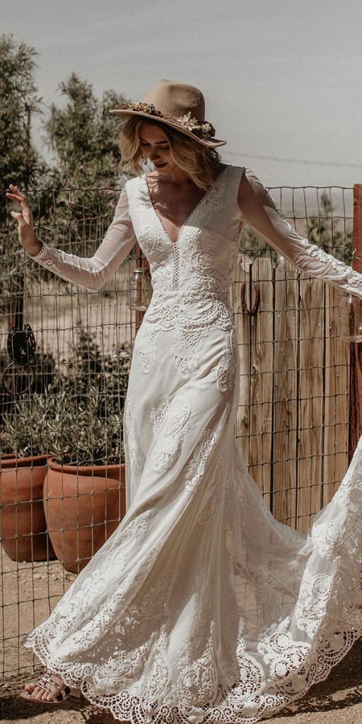 rustic lace wedding dresses a line with long sleeves western dreamersandlovers