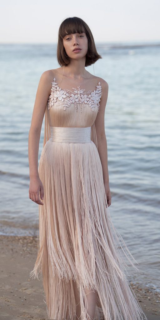 top wedding dresses vintage blush with fringe beach chana marelous