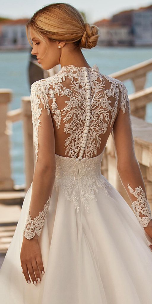 unique lace wedding dresses illusion back with buttons kathy corso