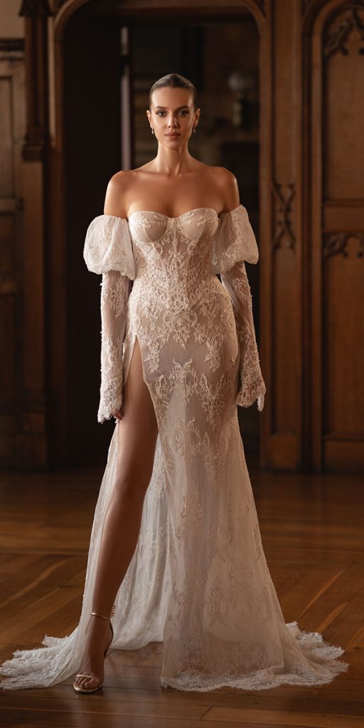 unique lace wedding dresses sexy with puff sleeves sweetheart neckline strapless berta