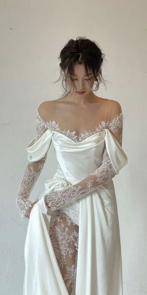 unique lace wedding dresses vintage off the shoulder with sleeves yesstyle