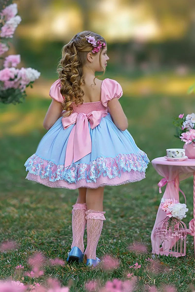 vintage flower girl dresses blue and pink with bow irinkac33