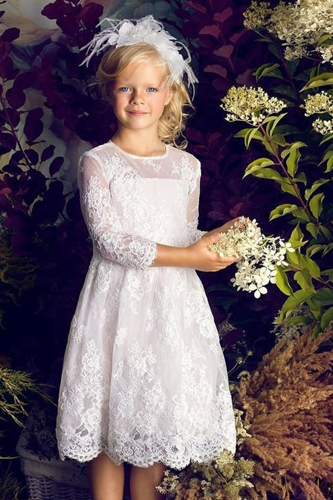 vintage flower girl dresses lace with sleeves fringe on the head papilio