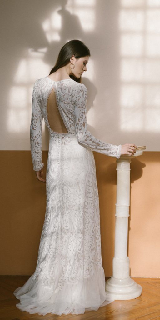 vintage lace wedding dresses a line open back with long sleeves immaclenovias